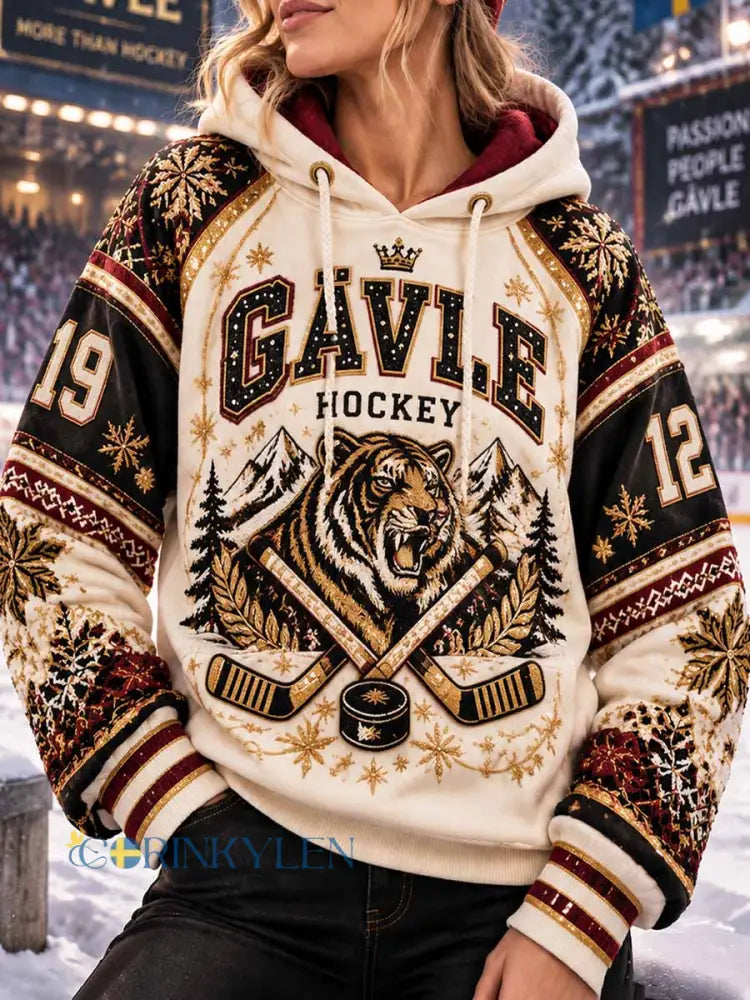 Kvinnor Retro Gävle Hockey Mönster Tryckt tröj - som bild / S