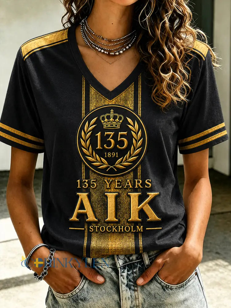 Kvinnors AIK Svartgult Fotboll Casual T-shirt - som bild / S