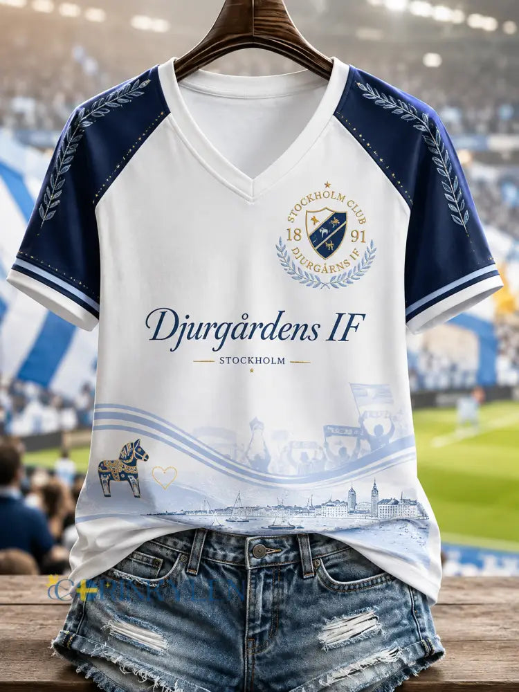 Kvinnors Djurgårdens Om V-hals off-skål kortärmade T-shirt - A / S