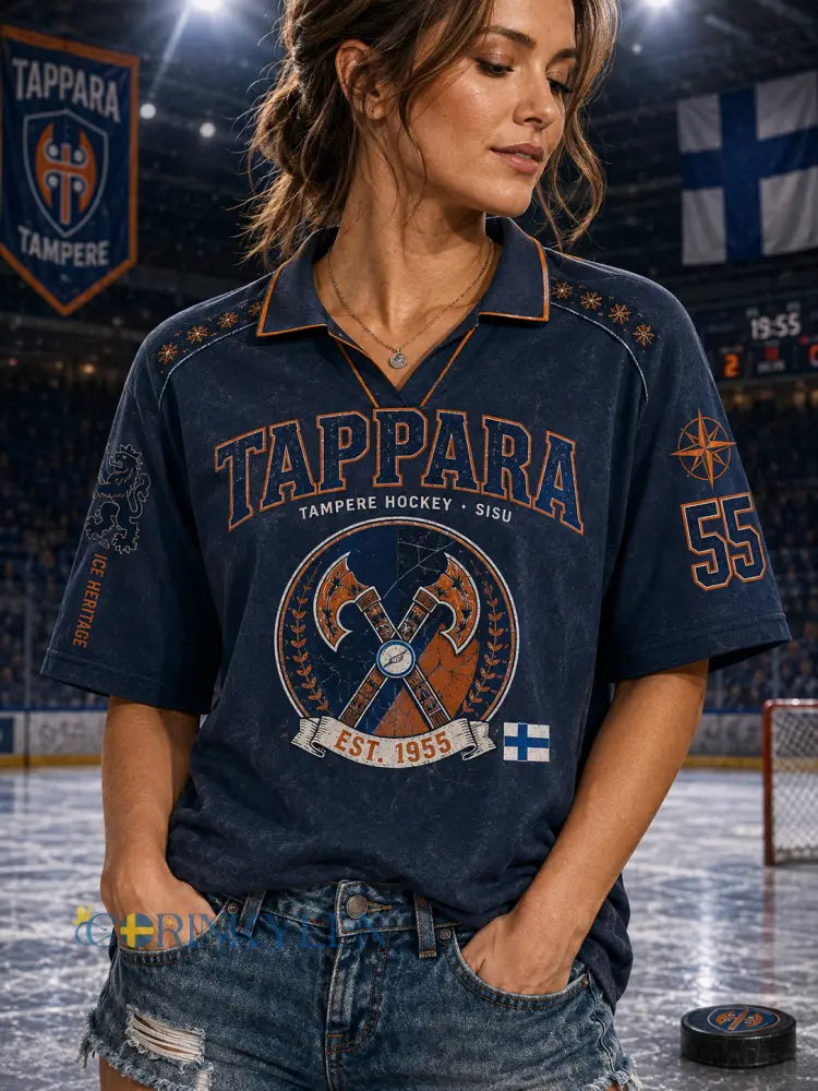 Kvinnors Finland Ishockey Tappara V-hals Kort ärm Polo. - A / S