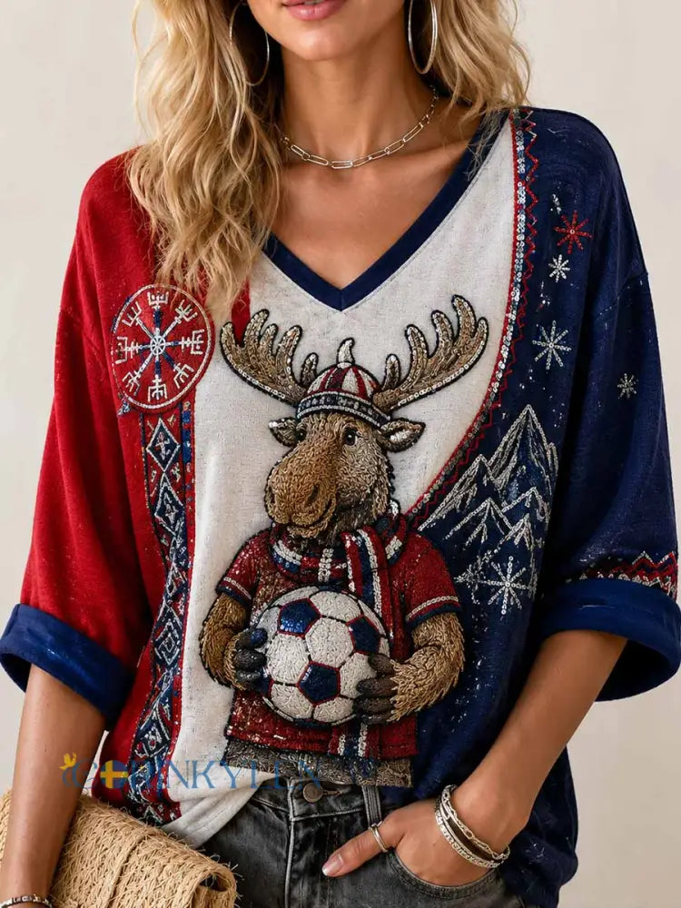 Kvinnors fotbollsminne Print T-shirt - som bild / S