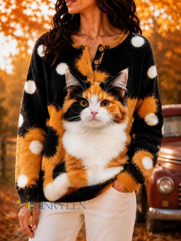 Kvinnors fuzzy Calico katt grafisk tröjar - som bild / S