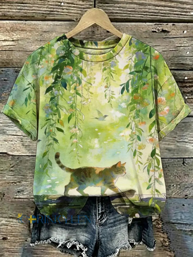 Kvinnors katt konst Skriv ut korta ärmar T-shirt - som bild / S