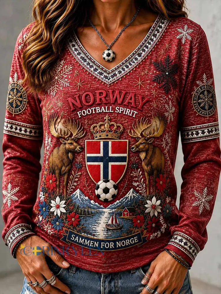 Kvinnors lag fotboll Print Lång ärm Sweatshirt - som bild / S