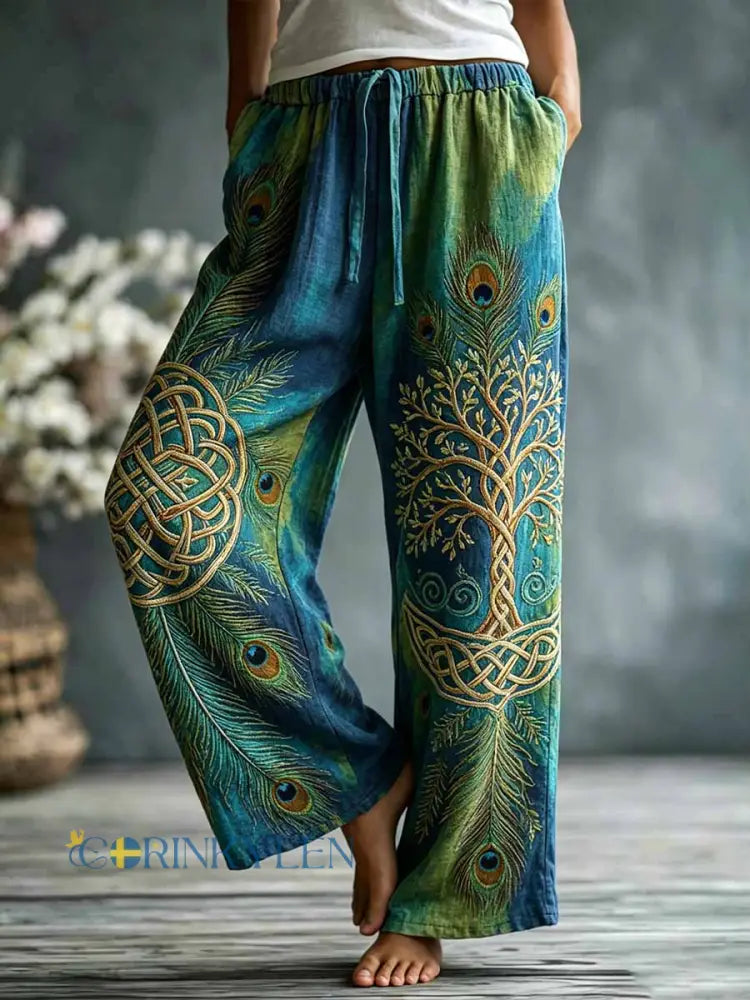 Kvinnors mode Peacock Viking tryckta byxor - som bild / S