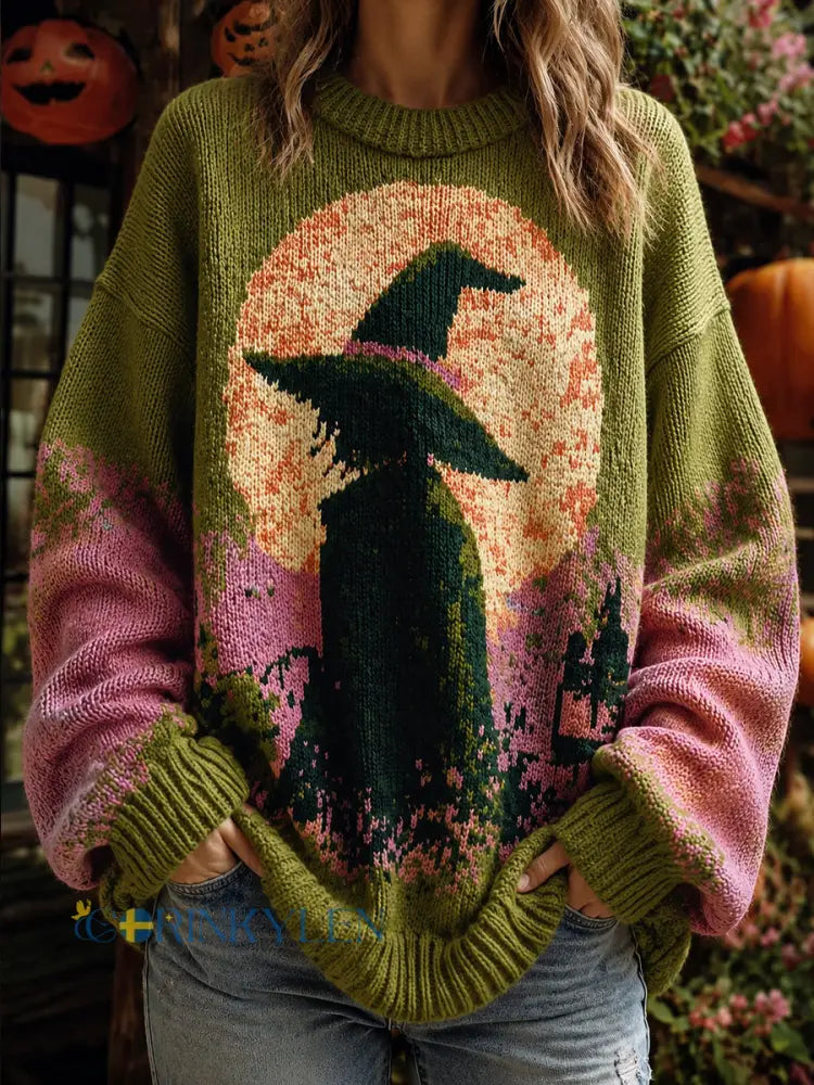 Kvinnors Retro Halloween häxa Gradient Sweatshirt - som bild / S
