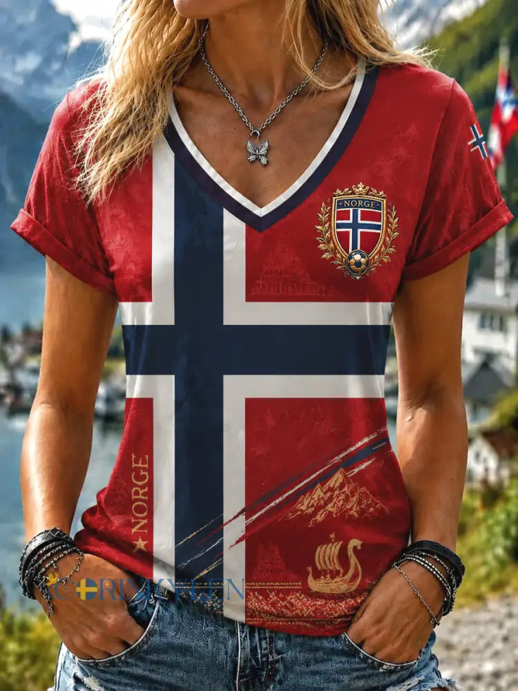 Kvinnors Retro Norge 2026 Classic fotboll T-shirt - som bild / S