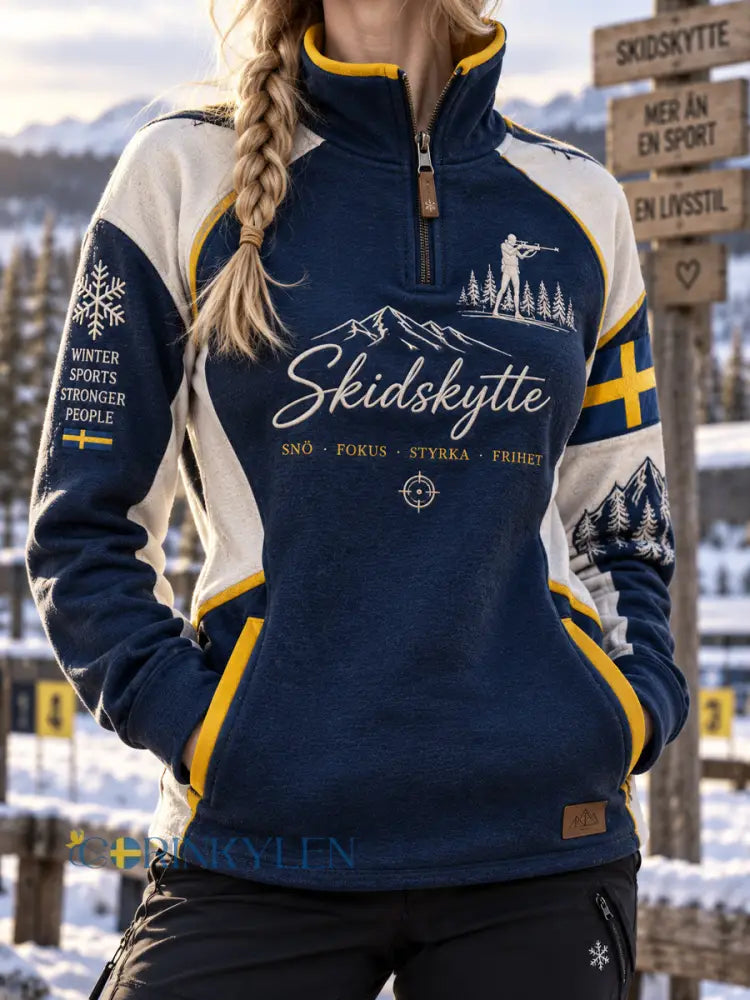 Kvinnors Sverige snöflingor mål Sweatshirt - som bild / S