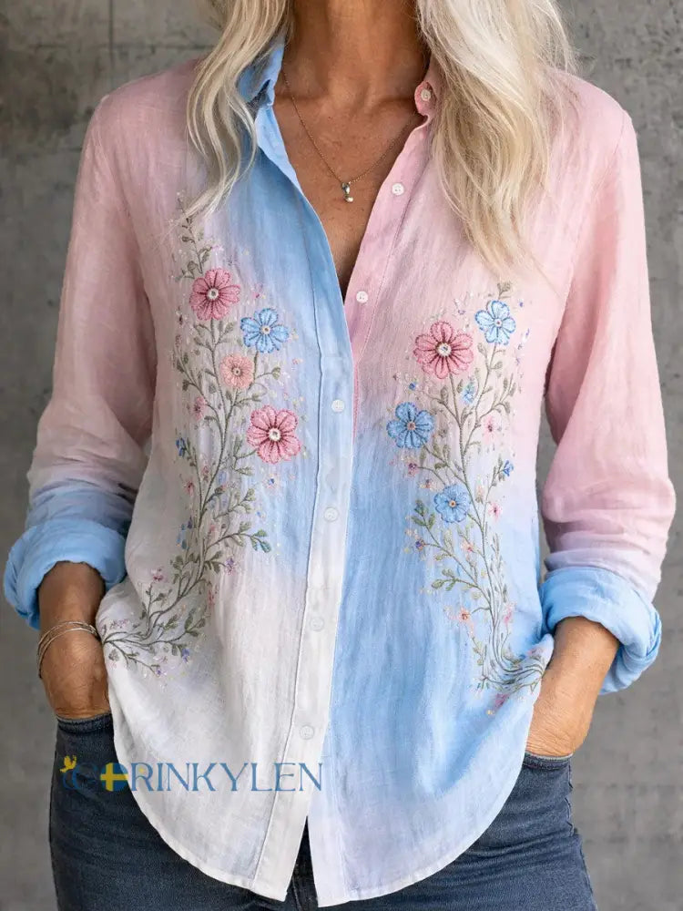 Kvinnors transgender Pride Floral Print Casual skjjorta - som bild / S