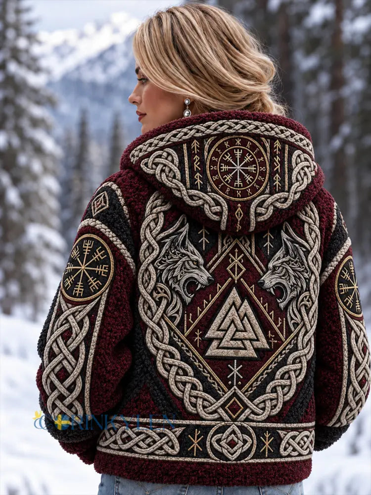 Kvinnors vikinga-stil fleece-fodrad långärmslucka - A / S