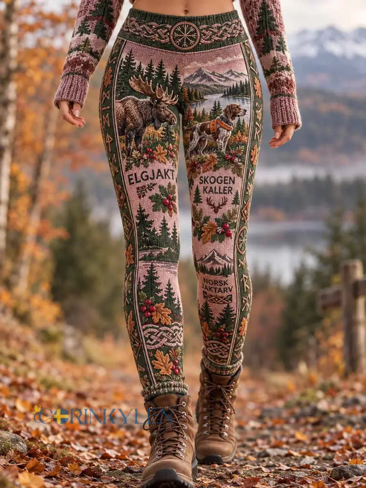 Kvinnors Vintage jakt säsong mönster Print Leggings - som bild / S