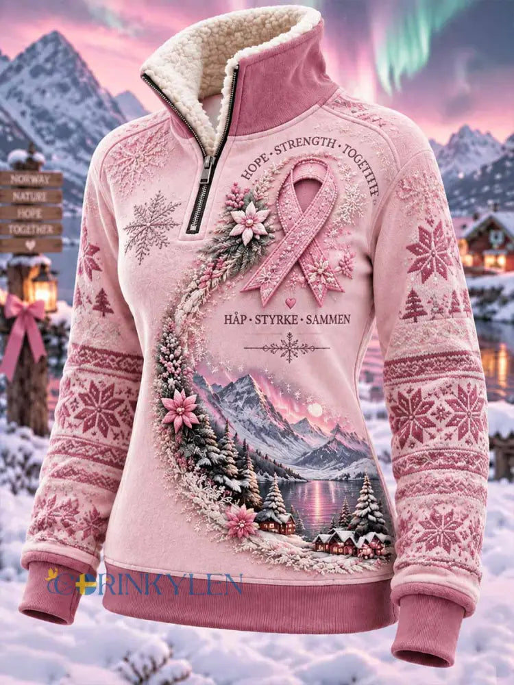 Kvinnors vinter Bröstcancer medvetenhet Print Sweatshirt - som bild / S