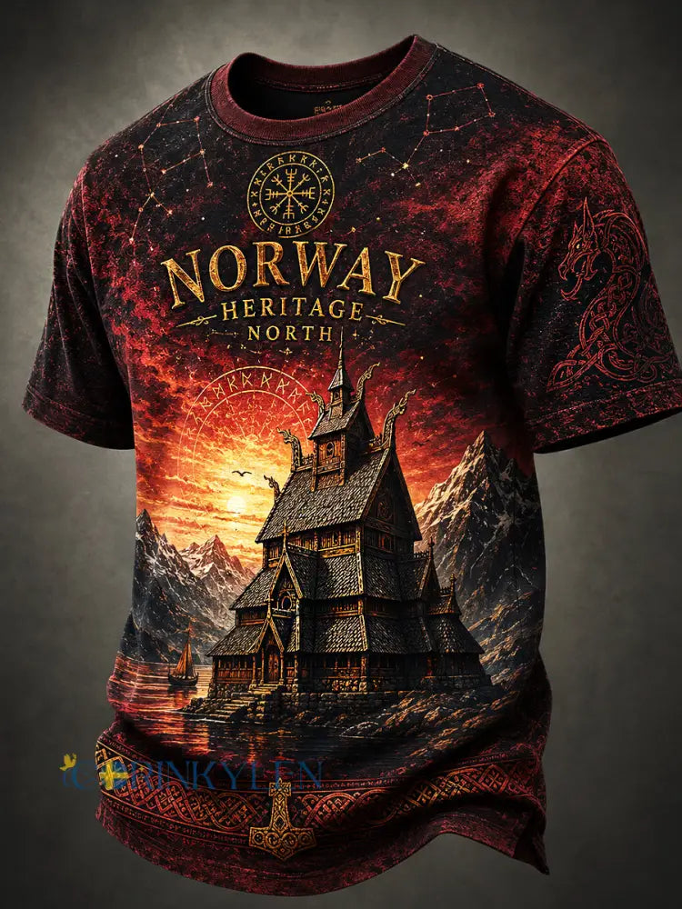 Lättviktig T-shirt med vintage-nordisk viking- och skandinavisk folkkonsttryck - A / S
