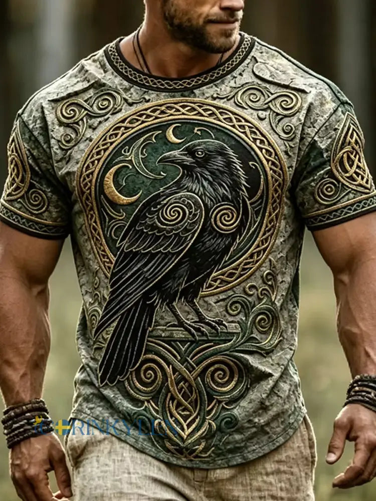Lättviktig T-shirt med vintage viking- och nordisk etniskt konsttryck - A / S