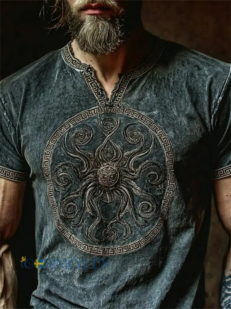 Män Cthulu Azathoth Mystical Art Print korta ärmar t-shirta - mörk blågråName / S