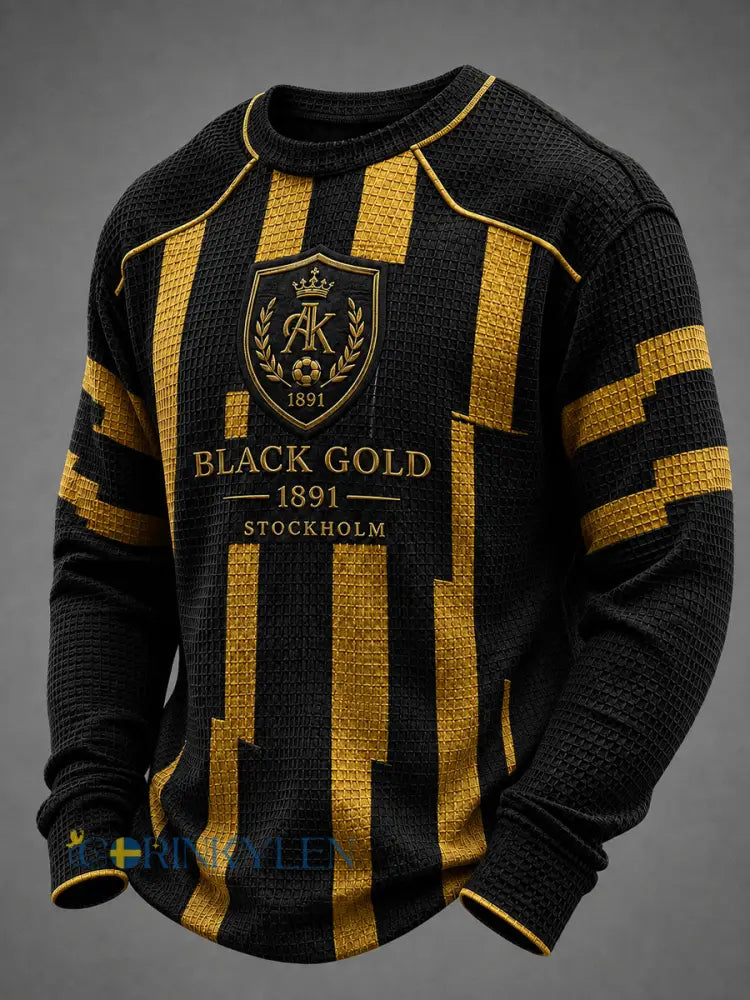Mäns AIK svart guld stödja våffelväv T-shirt - som bild / S