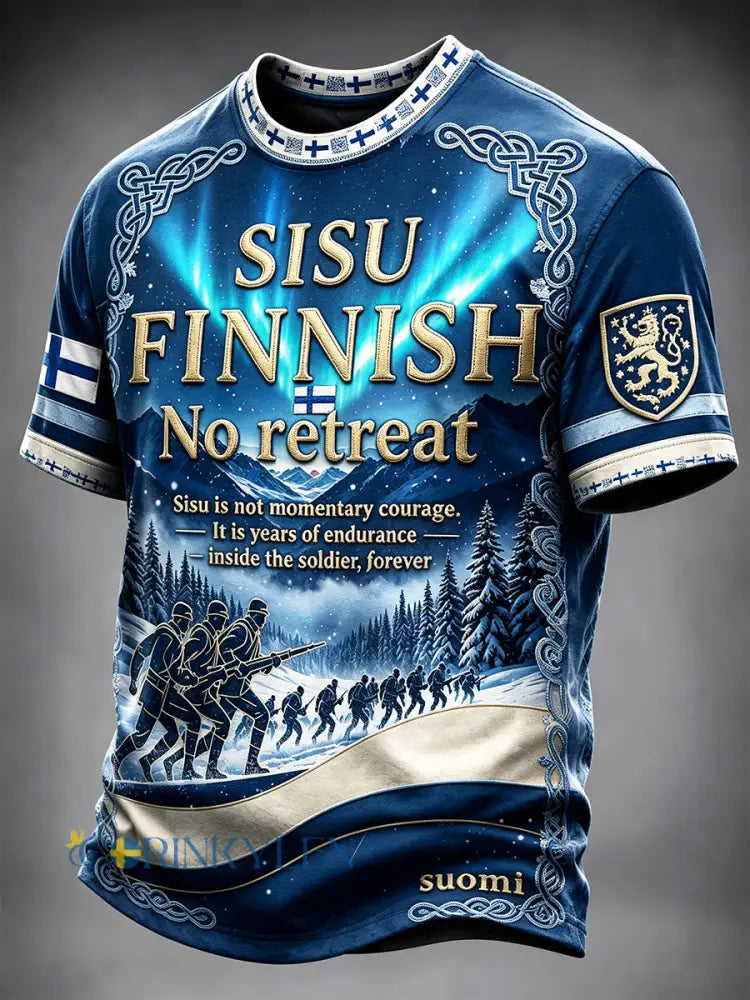 Mäns blå finländska militär-Print Casual T-shirt - blå / S