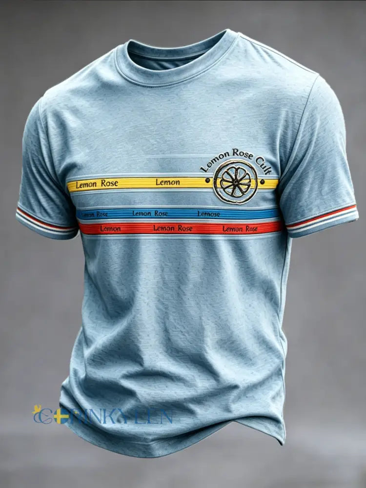 Mäns blå The Stone Rose Stripe Print Casual T-shirt - blå / S