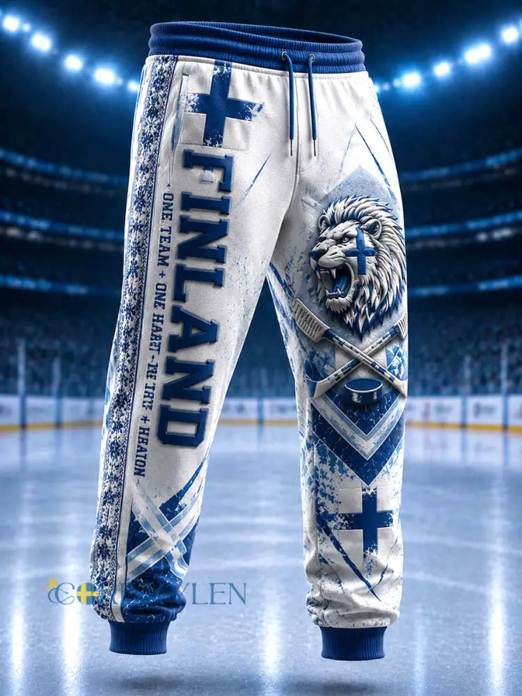 Mäns Finland Hockey Spel mönster Tryckta byxor - som bild / S