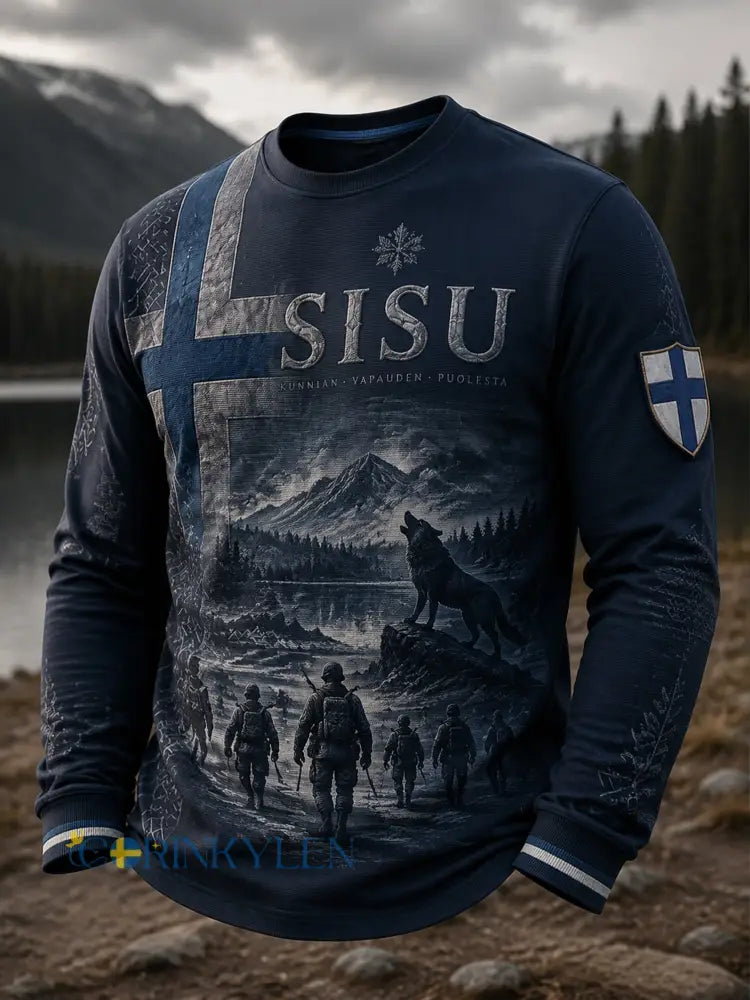 Mäns finska Veteran Sisu Spirit och kulturella element Konst Skriv ut T-shirt - A / S