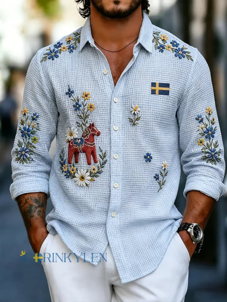 Mäns midsommar blommor långärmad skjjorta - A / S