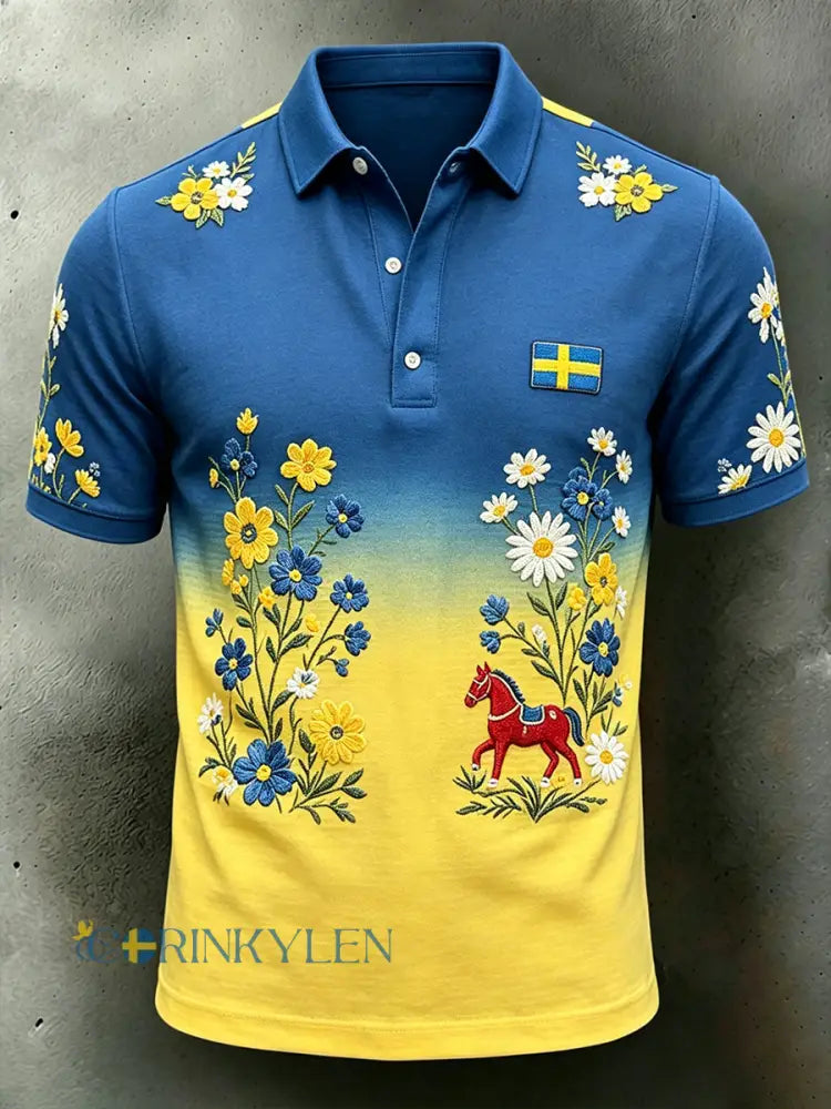 Mäns midsommar Floral Gradient Short-Sleeve Polo tröj - A / S