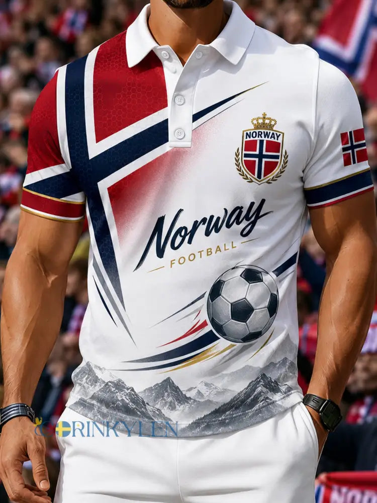 Mäns Norge Fotboll Fan Kultur & Konst Print Polo tröj - A / S
