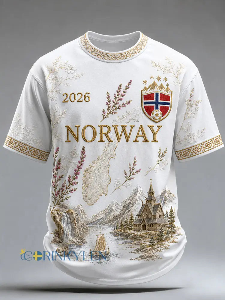 Mäns norska fotboll Print Casual T-shirt - vitt / S
