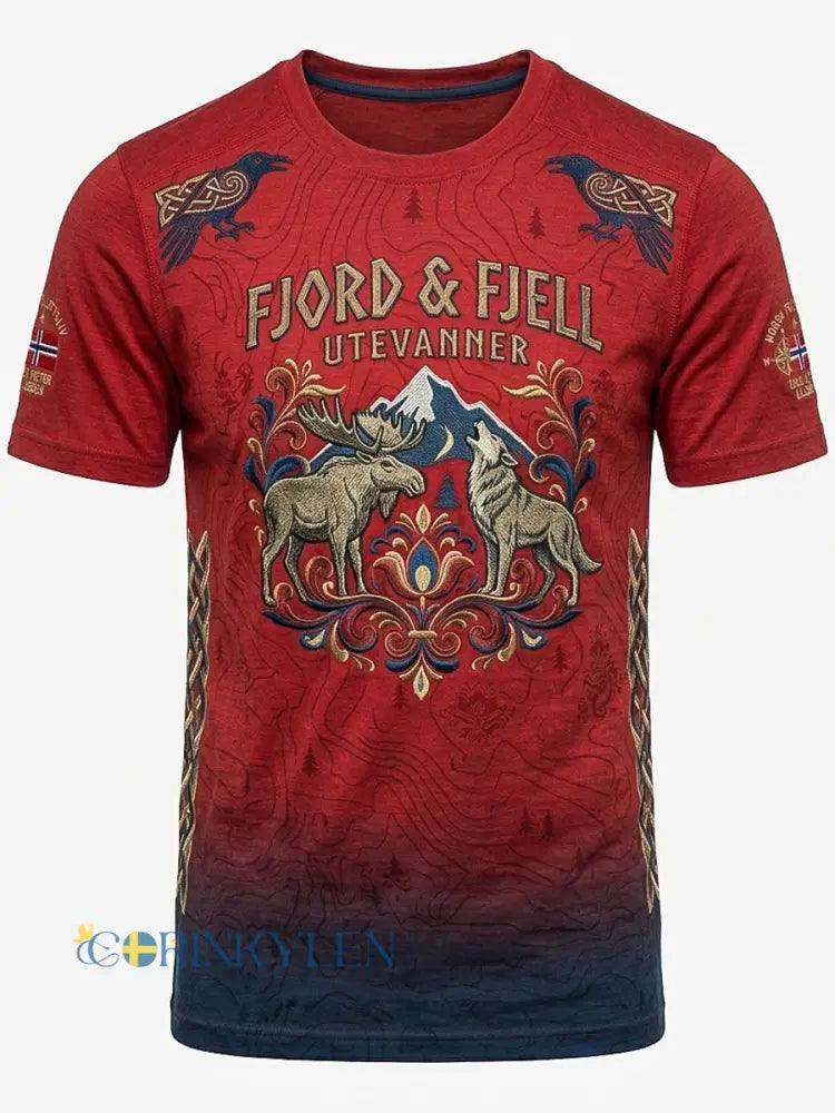 Mäns Retro norska landskap utomhus Casual T-shirt