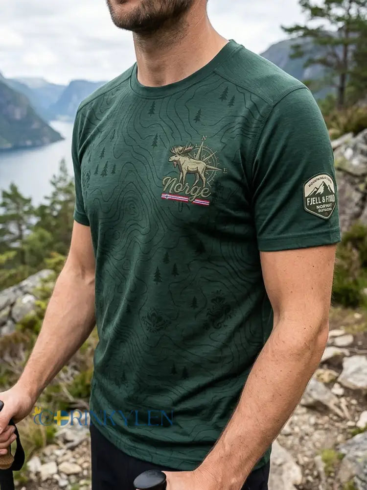 Mäns Retro Norwegian Forest Scenic Outdoor Casual T-shirt