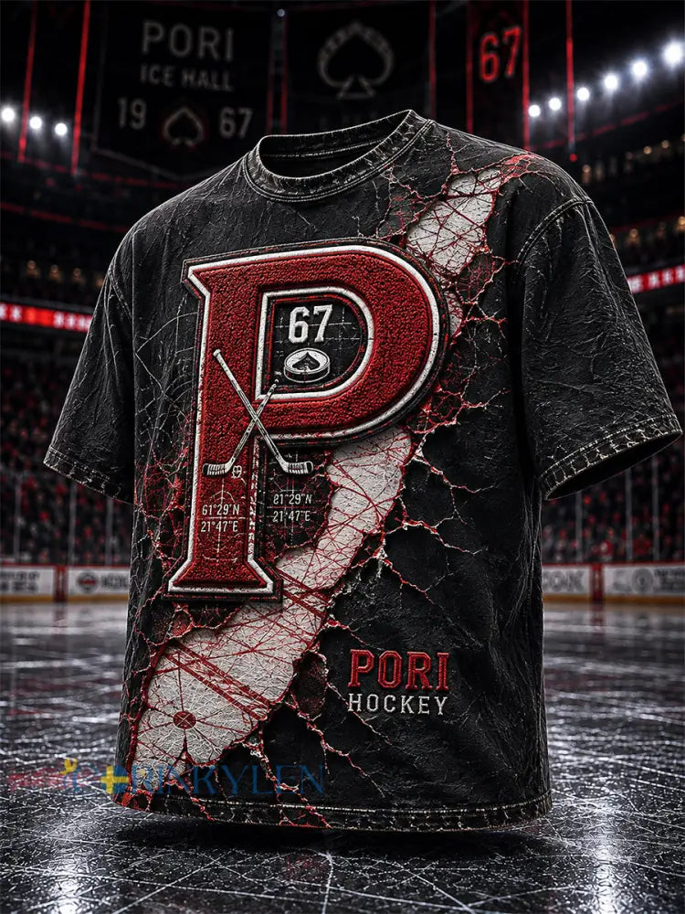 Mäns Retro Porin Ässät Finska Hockey Lover Långärm T-shirt - grå / S