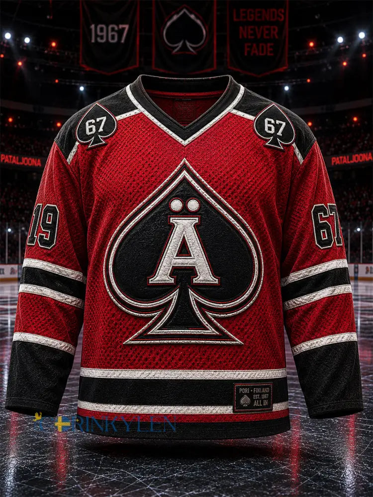 Mäns Retro Porin Ässät Finska Hockey Lover Långärm Topp - röd / S
