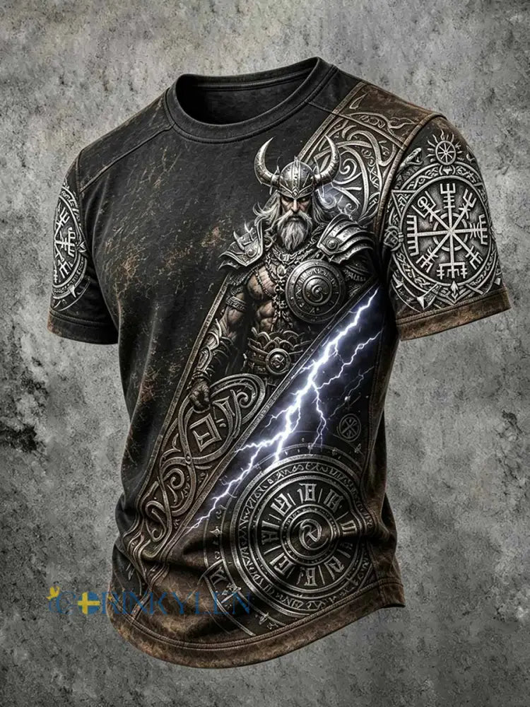 Mäns Retro Viking Berserker Print T-shirt - som bild / S