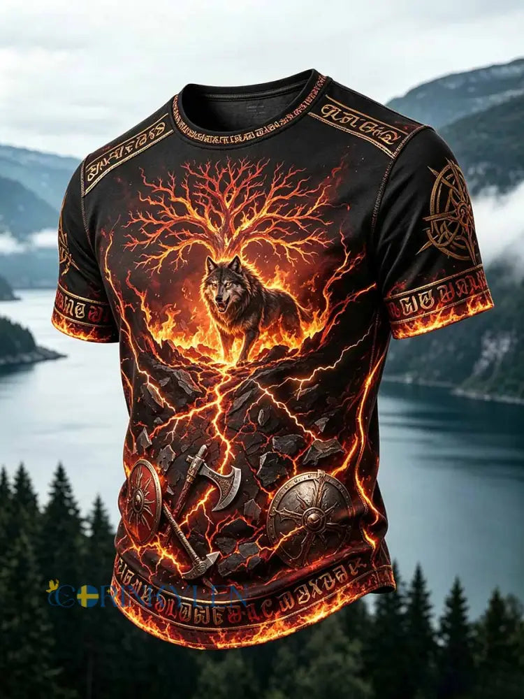 Mäns Retro Viking krigare Print Casual T-shirt - som bild / S