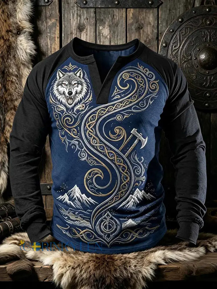 Mäns Retro Viking mönster Print Sweatshirt - som bild / S