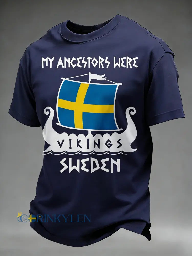 Mäns Retro Viking Svensk flaggbricka Casual Short-Shirt - blå / S