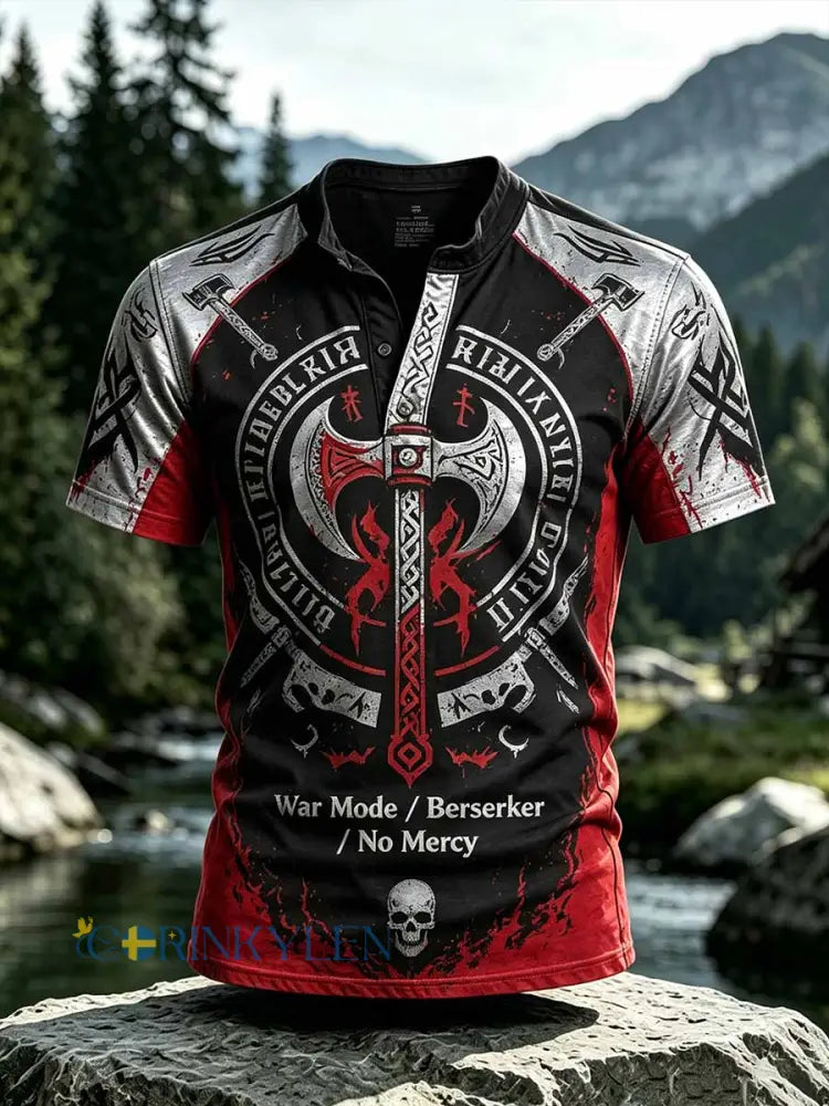 Mäns Retro Viking Valhalla Mönster Skriv ut T-shirt - som bild / M