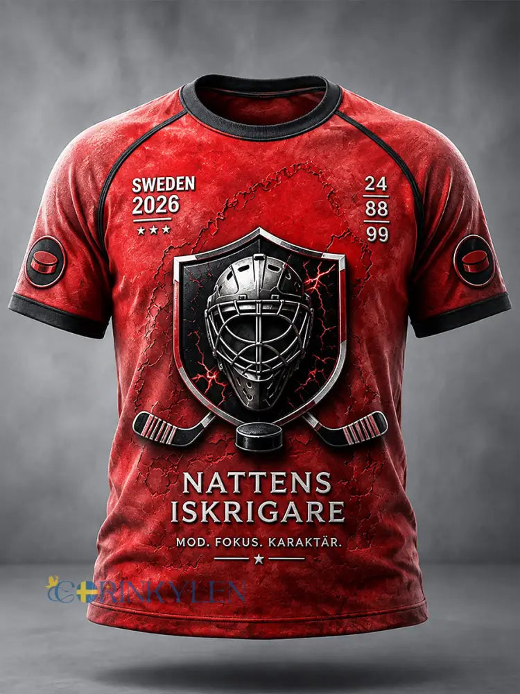Mäns röd schweizisk ishockey Malmö Redhawks Tryck Casual T-shirt - röd / S
