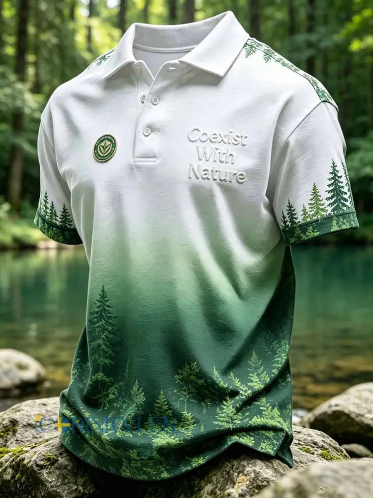 Mäns ’ samexistera med natur’ Tryckta Casual Polo tröj - som bild / S