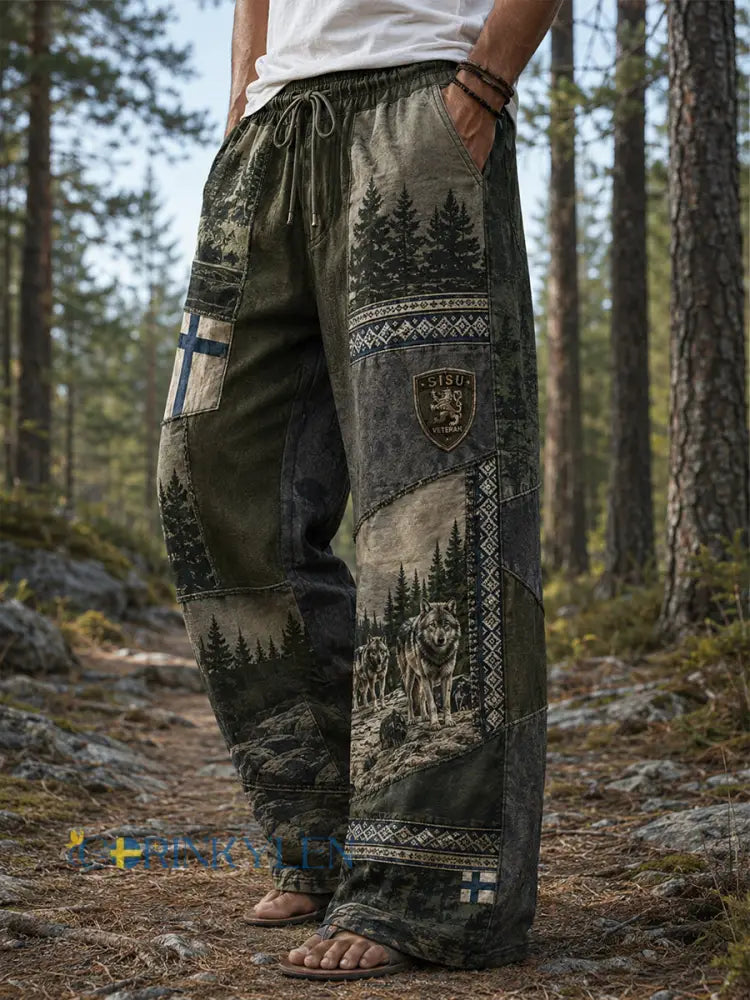 Mäns Sisu Inspirerad konst Print Casual Byxor (Finska Veteran Stil) - A / S
