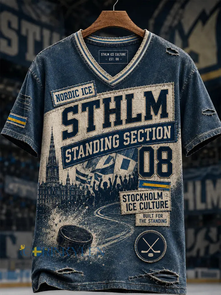 Mäns Stockholms Ishockey 1891 V-hals T-shirt - A / S