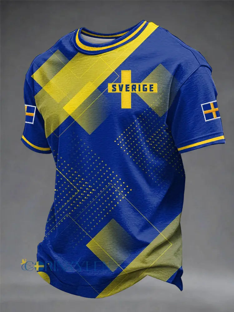 Mäns svensk fotboll Tryckt T-shirt - som bild / S
