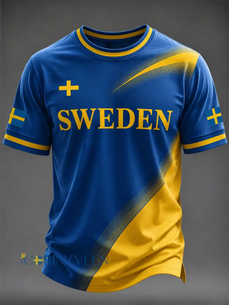 Mäns svensk fotboll Tryckt T-shirt - som bild / S