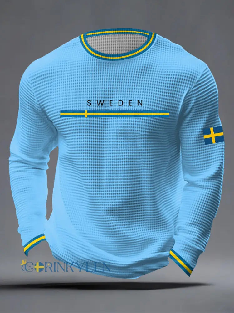 Mäns svensk konst våffla topp - ljusblå. / S