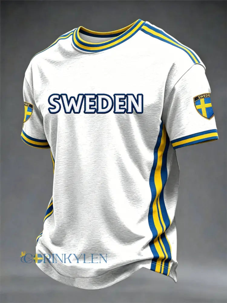 Mäns svensk tryckt T-shirt - vitt / S
