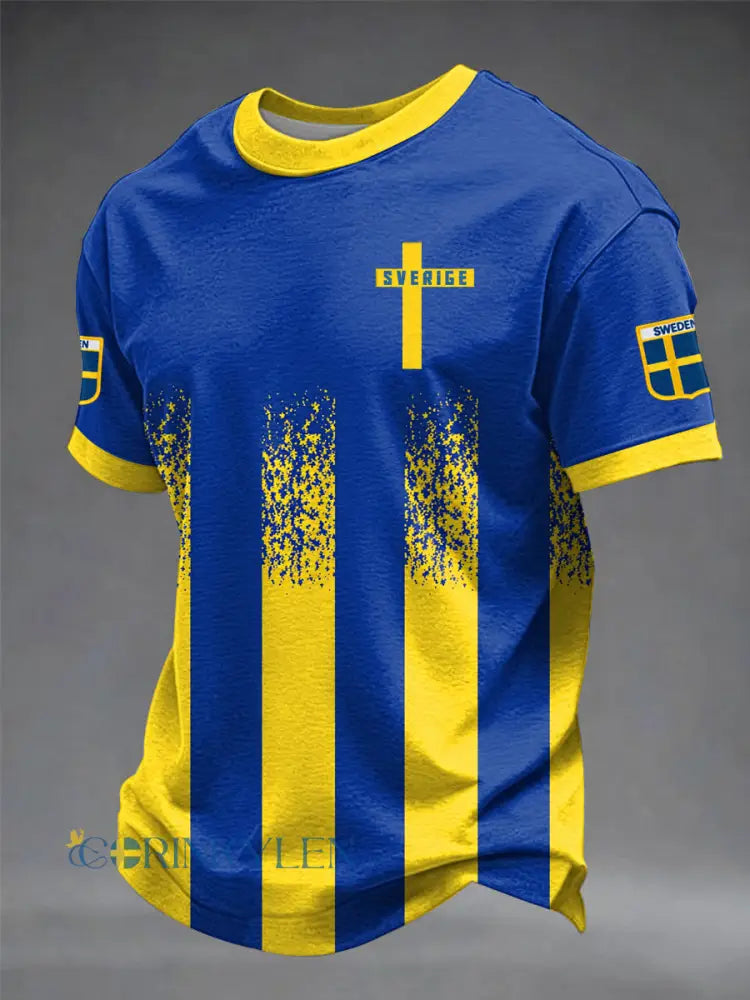 Mäns svenska Fotboll Tryckt T-shirt - som bild / S