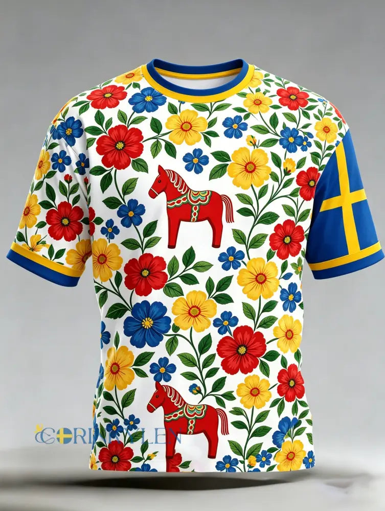 Mäns svenska midsommarfestival minneskonst Skriv ut T-shirt - A / S