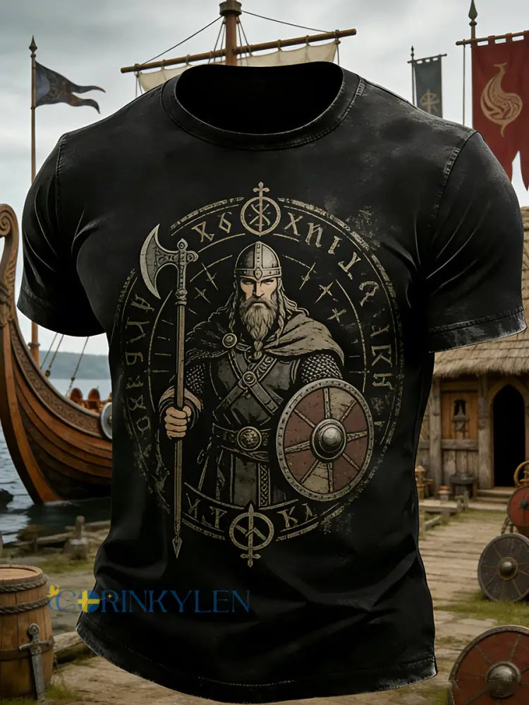 Mäns svenska Viking-tema tryck T-shirt - A / S