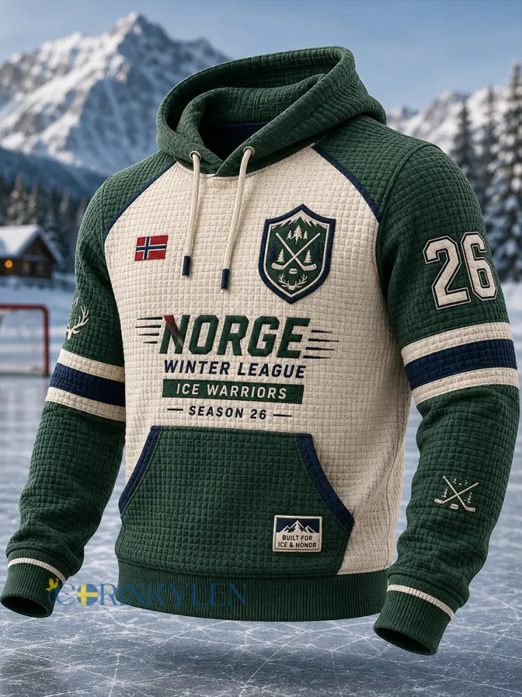 Mäns våffle-knit Långärm Hoodie med ishockey-tema tryckt - A / S