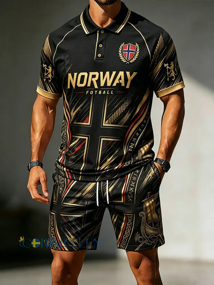 Mäns Viking fotboll utskrift kortärmade Polo skjorta Sett - A / S